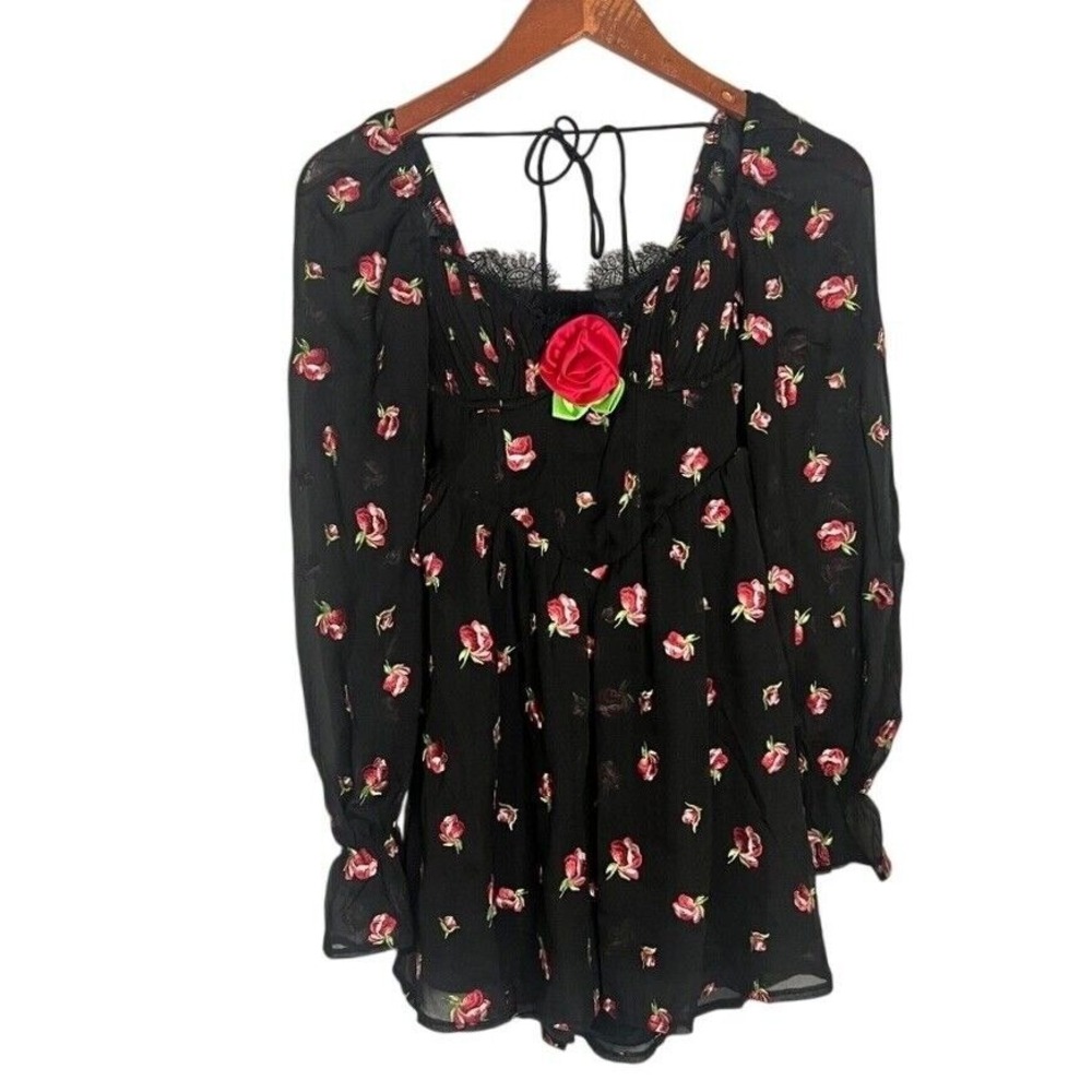 NWT For Love and Lemons Wren Mini Dress Black Multi XS $269 - Picture 5 of 9